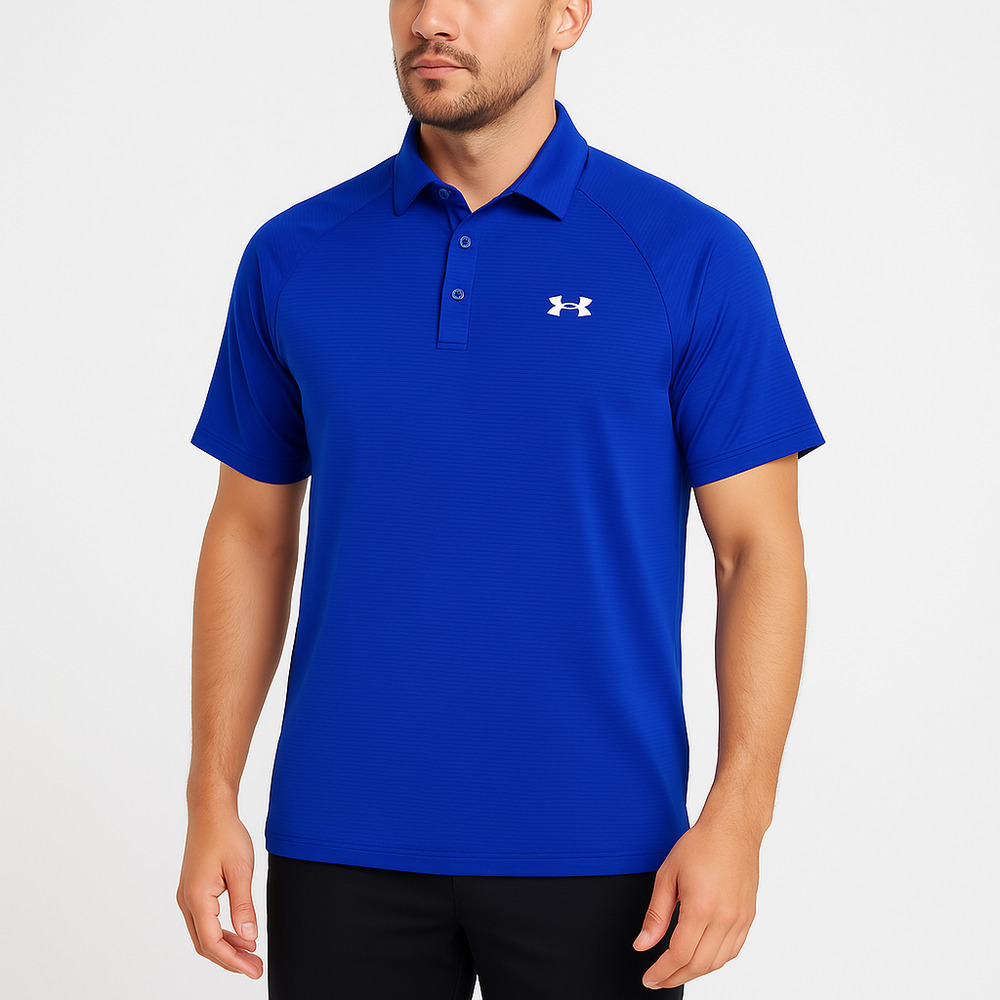 Under Armour Royal‎ Blue Short Sleeve Button Placket Collared Logo Polo Shirt XL